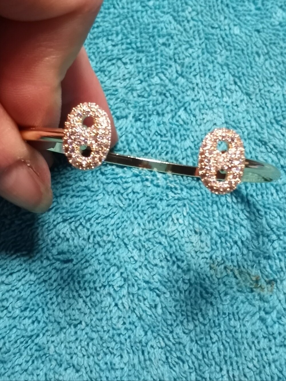 Gold Pave Double Oval Open Cuff Bracelet
